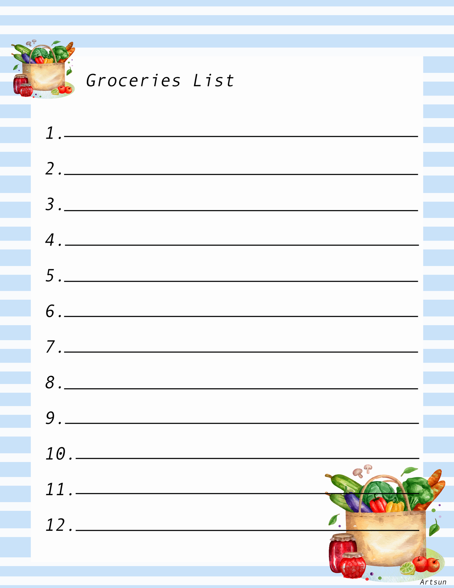 Groceries List Sheet