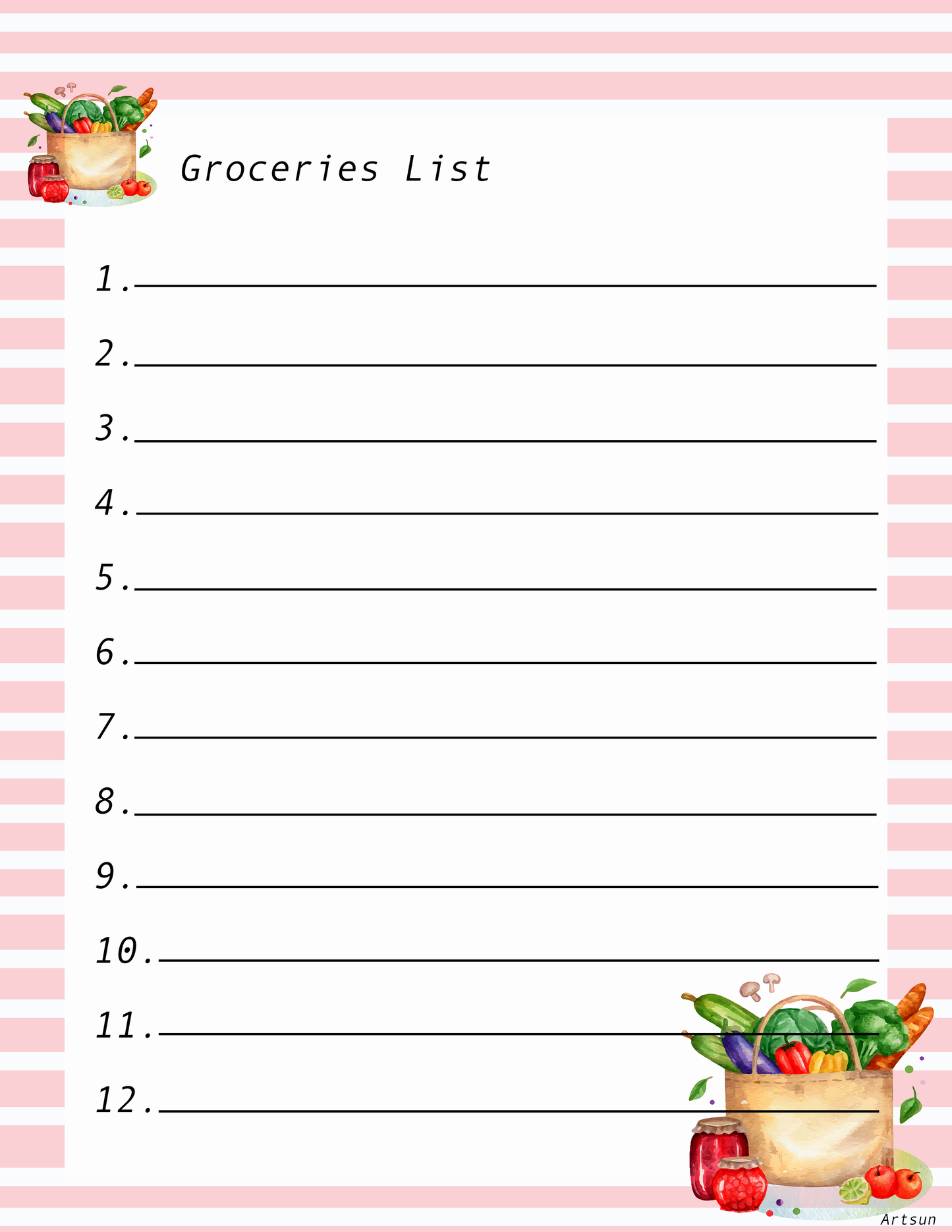 Groceries List Sheet
