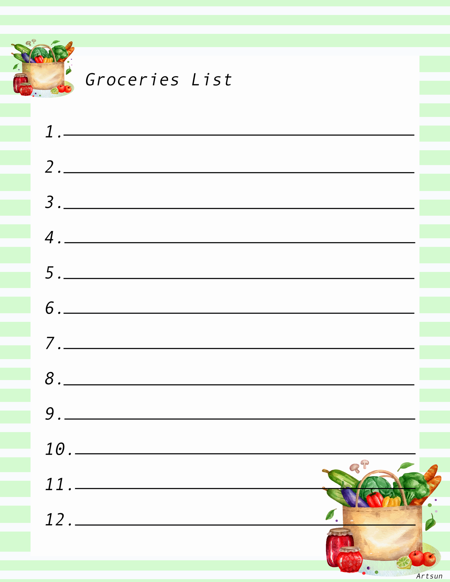 Groceries List Sheet